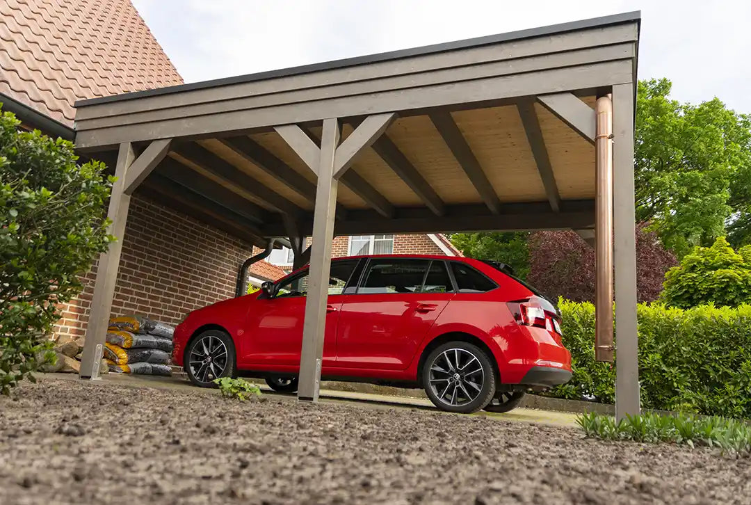 Flachdachcarport aus Holz 400x900cm mit Seitenwand