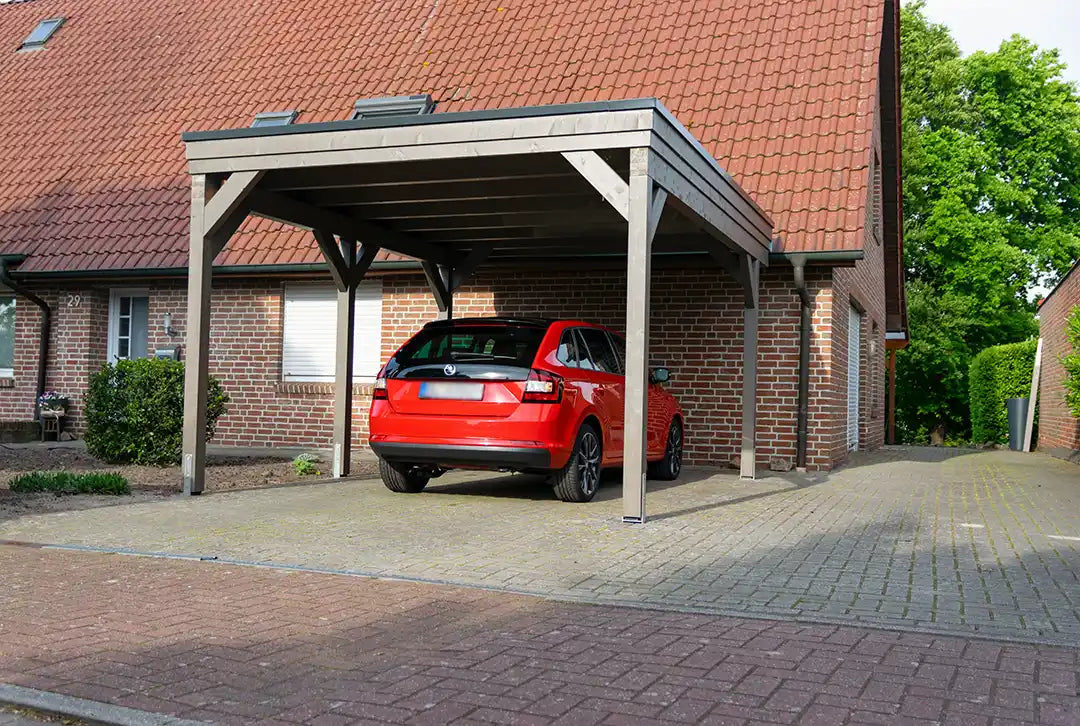 Flachdachcarport aus Holz 400x900cm mit Seitenwand
