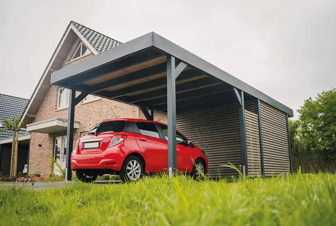 Flachdachcarport aus Holz 400x900cm mit Seitenwand