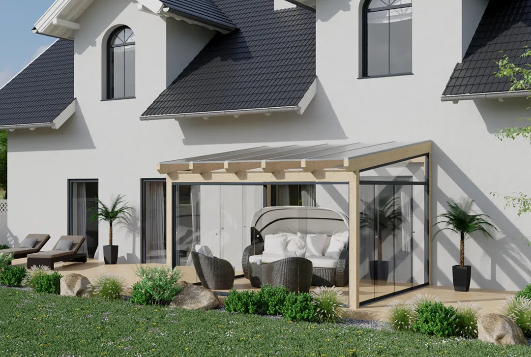 Kaltwintergarten Holz 400x250cm Doppelsteg Natur