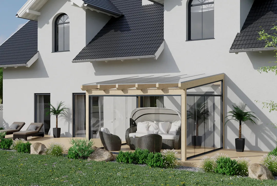 Kaltwintergarten Holz 400cm VSG weiß – steda