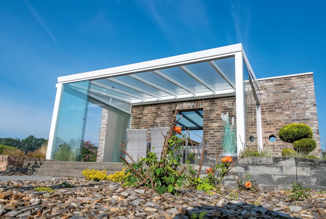 Terrassenüberdachung Aluminium 400x250cm VSG weiß