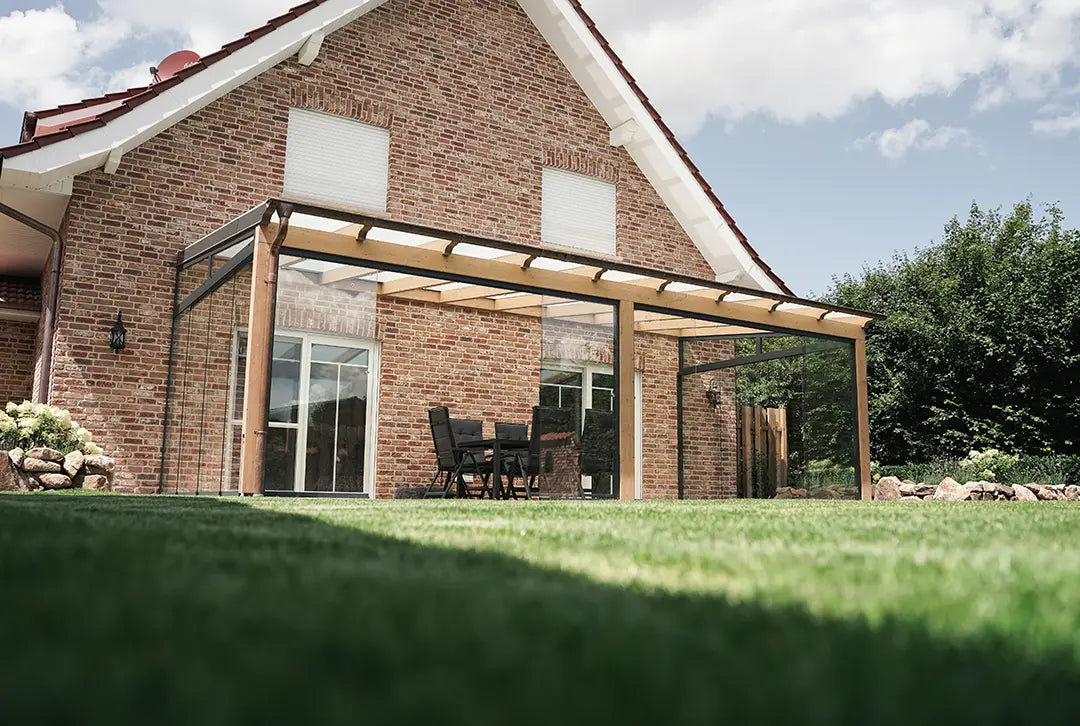 Terrassenüberdachung Holz 400x450cm VSG Natur