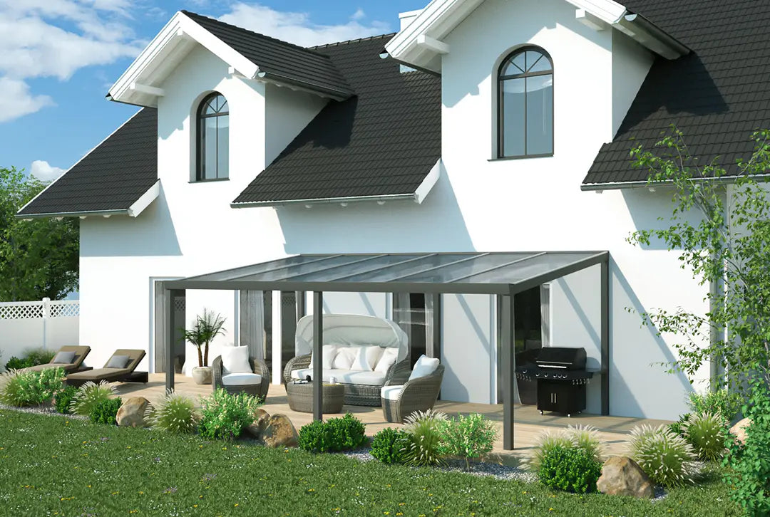 Terrassenüberdachung Aluminium 600x400cm Doppelsteg weiß