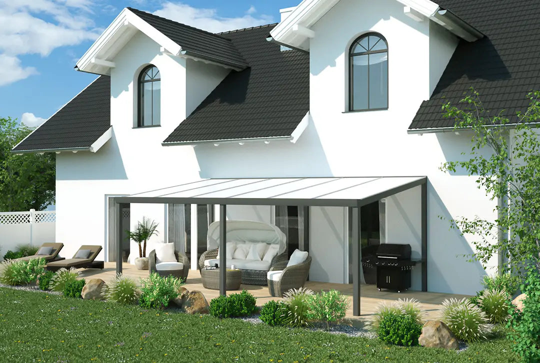 Terrassenüberdachung Aluminium 600x400cm Doppelsteg weiß