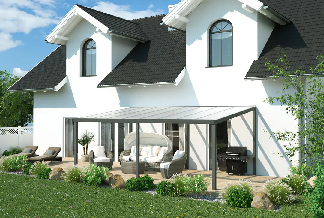Terrassenüberdachung Aluminium 600x250cm VSG weiß