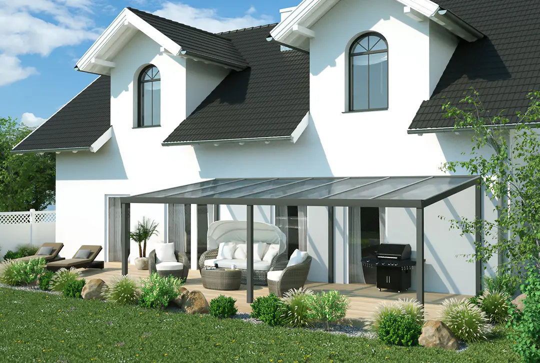 Terrassenüberdachung Aluminium 700x400cm Doppelsteg schwarz