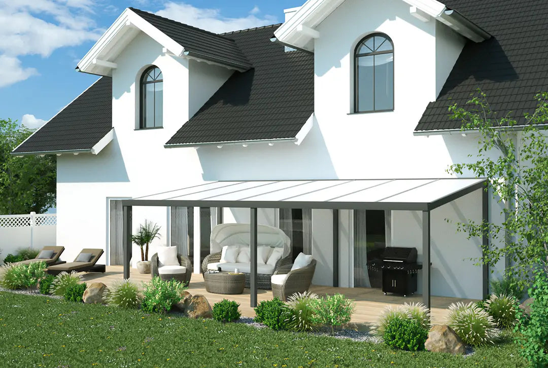 Terrassenüberdachung Aluminium 700x400cm Doppelsteg schwarz