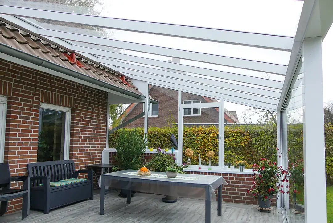 Terrassenüberdachung Aluminium 400x300cm VSG weiß