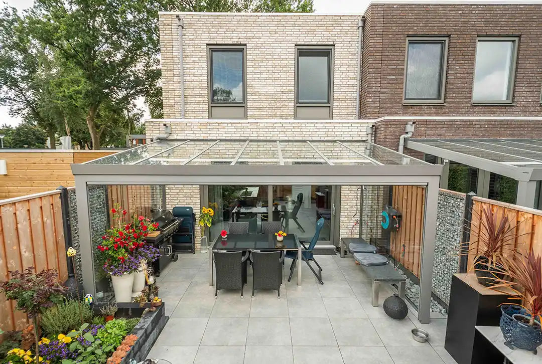 Terrassenüberdachung Aluminium 800x300cm Doppelsteg grau