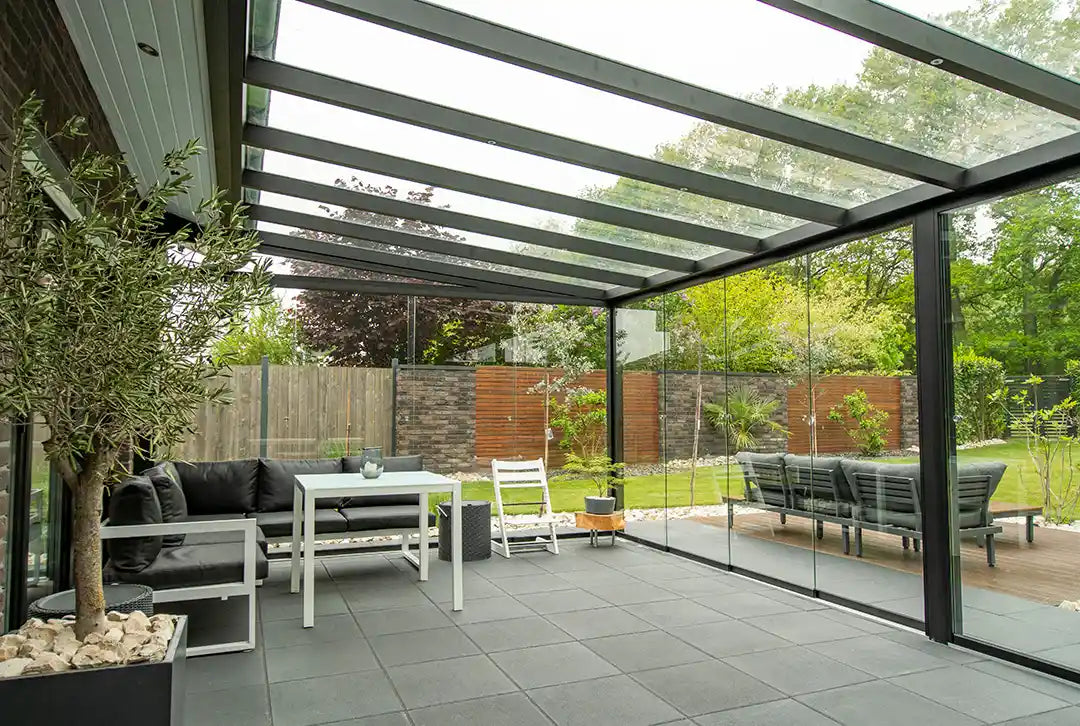 Terrassenüberdachung Aluminium 500x300cm VSG schwarz