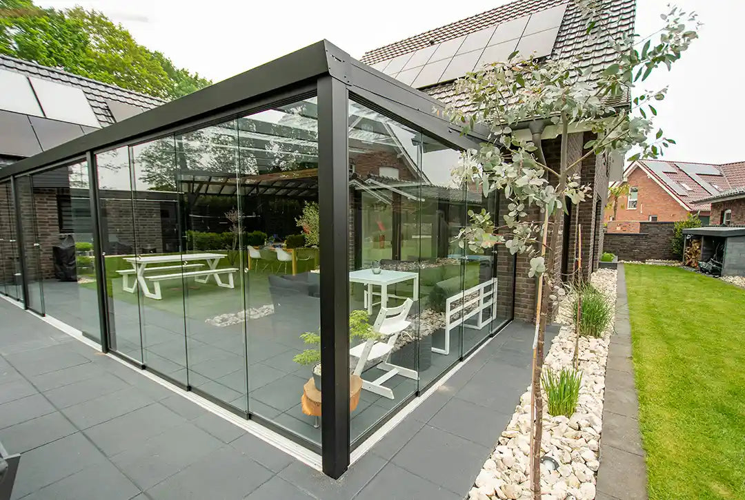 Terrassenüberdachung Aluminium 500x300cm VSG schwarz