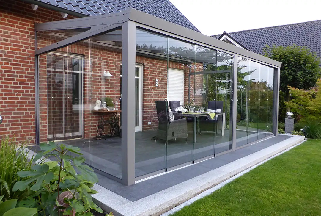 Terrassenüberdachung Aluminium 800x300cm Doppelsteg grau