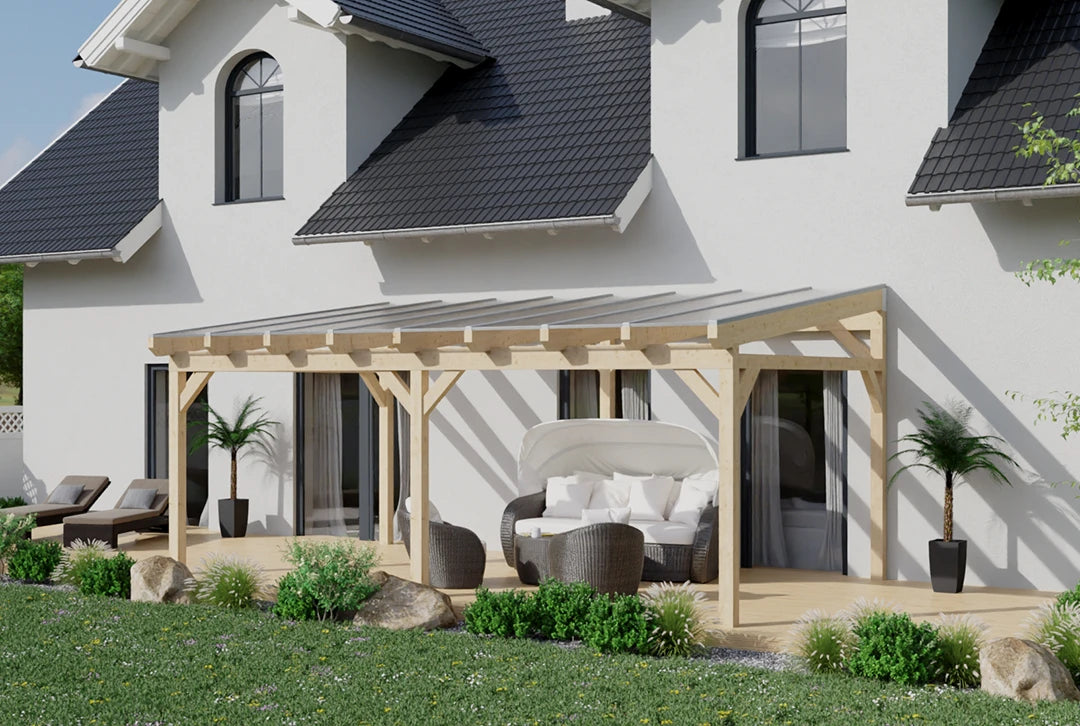 Terrassenüberdachung Holz 500x350cm Doppelsteg teak