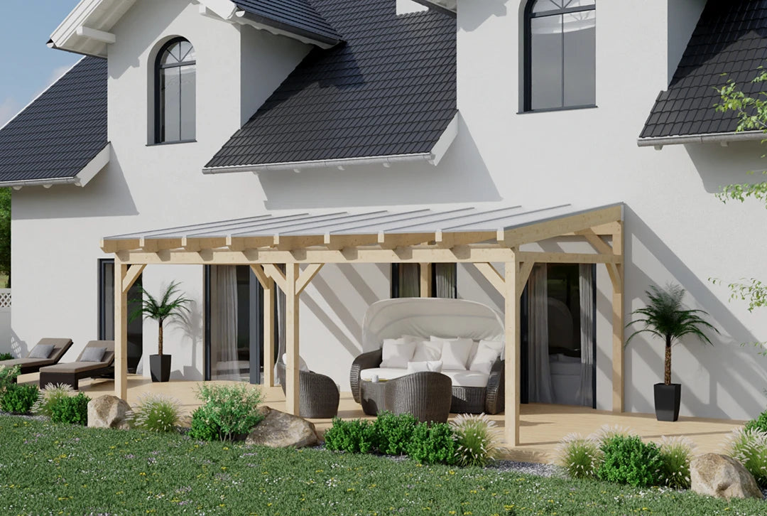 Terrassenüberdachung Holz 800x350cm Doppelsteg Natur