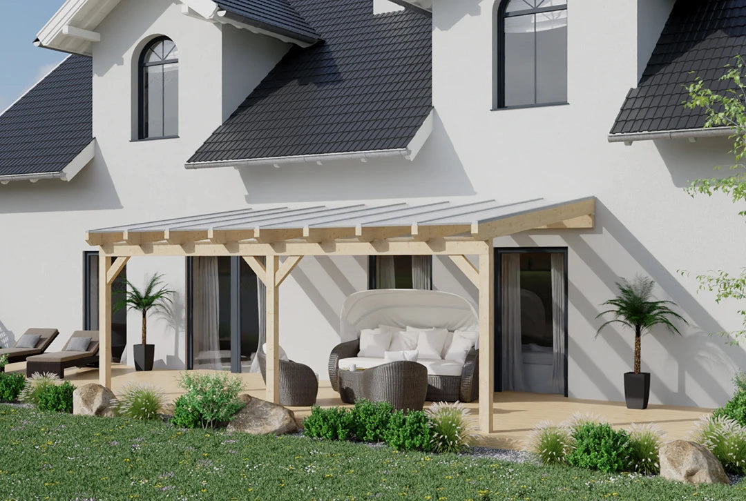 Terrassenüberdachung Holz 800x350cm Doppelsteg Natur