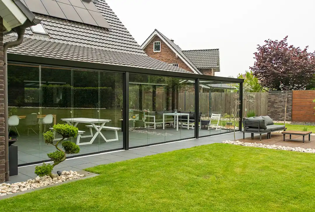 Terrassenüberdachung Aluminium 500x300cm VSG schwarz