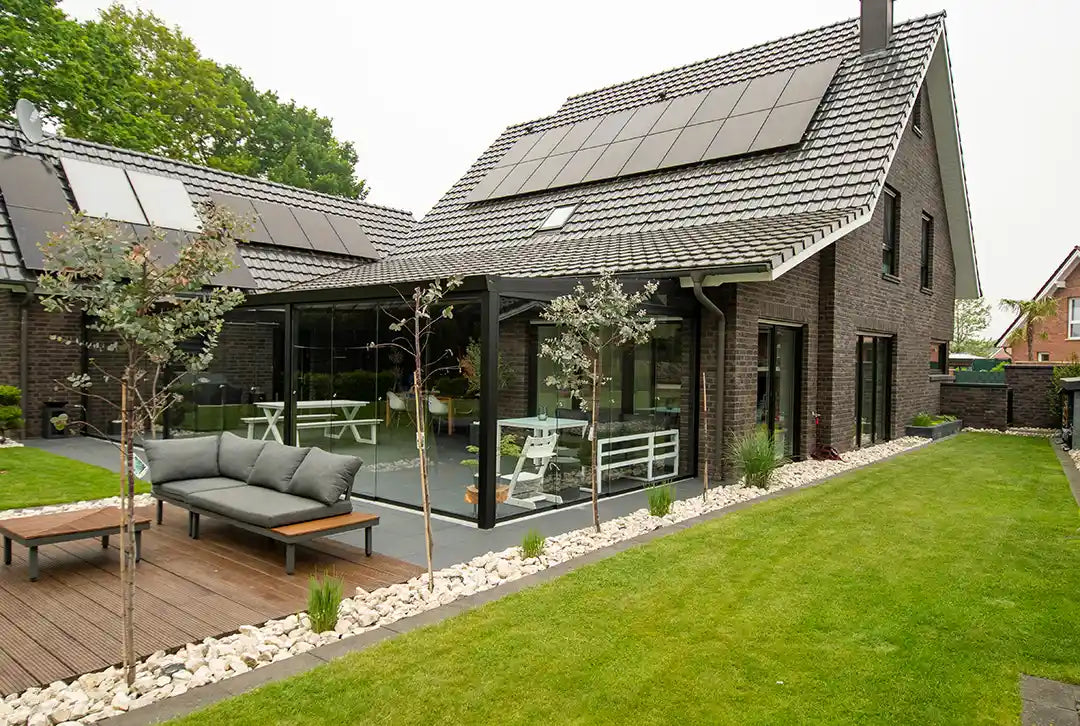 Terrassenüberdachung Aluminium 500x300cm VSG schwarz