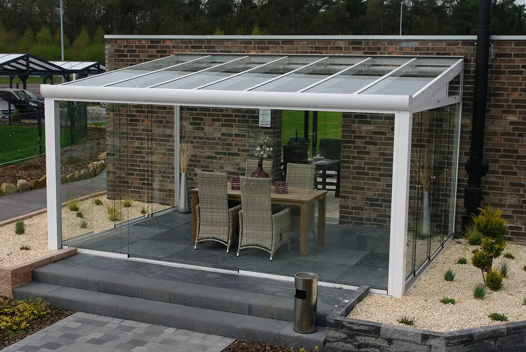 Terrassenüberdachung Aluminium 400x300cm VSG weiß