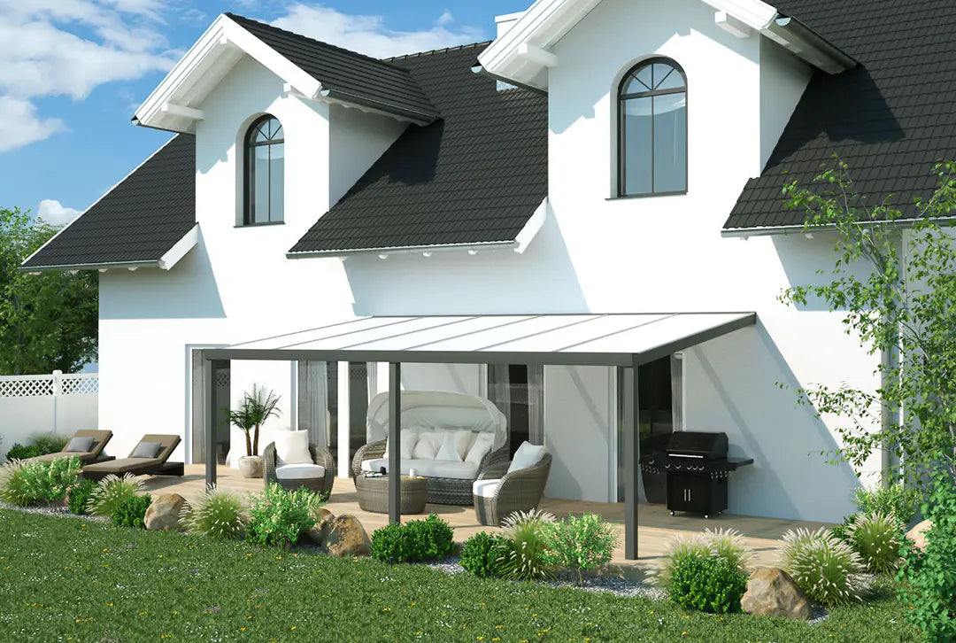 Terrassenüberdachung Aluminium 600x400cm Doppelsteg weiß