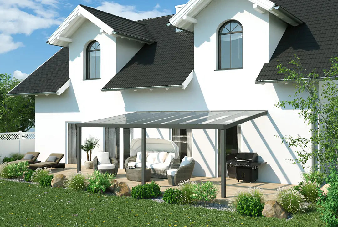 Terrassenüberdachung Aluminium 600x250cm VSG weiß