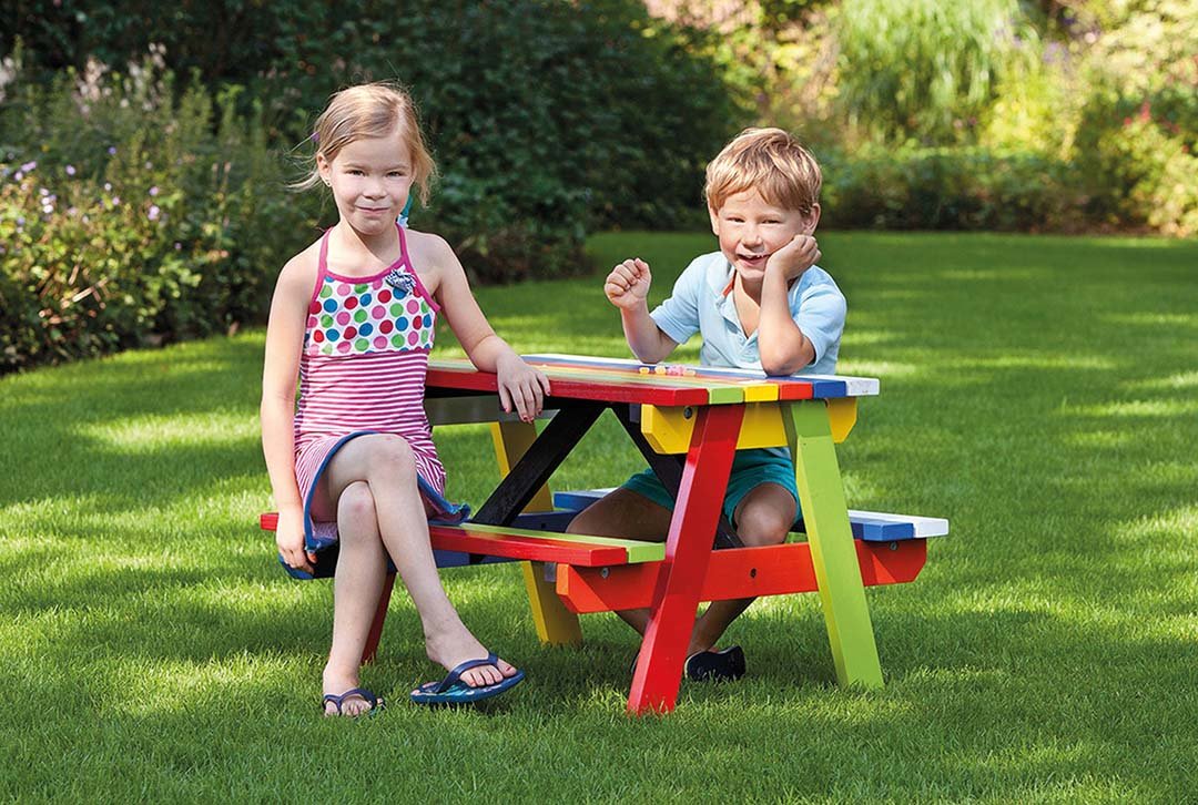 Kinderpicknicktisch Hartholz bunt