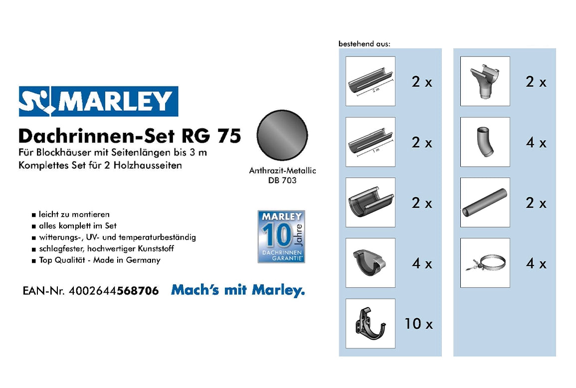 Marley Dachrinnen-Set 3m Anthrazit Metallic für Gartenhäuser