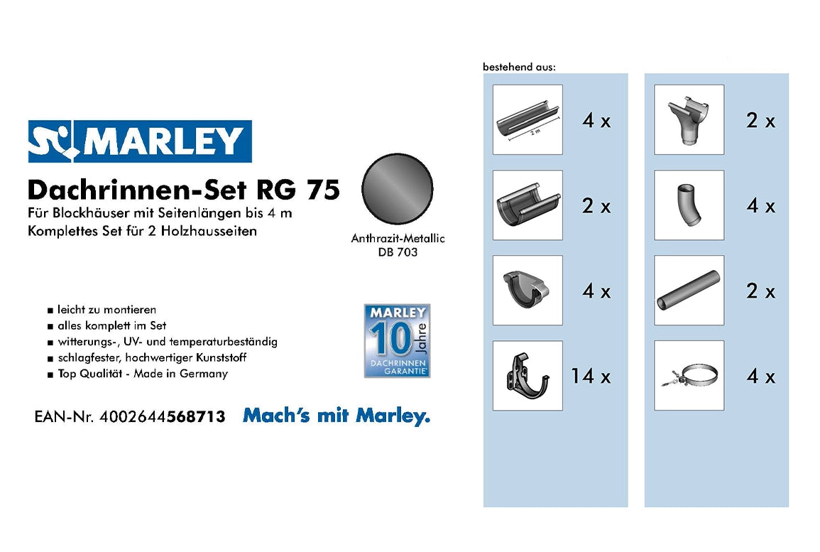 Marley Dachrinnen-Set 4m Anthrazit Metallic für Gartenhäuser