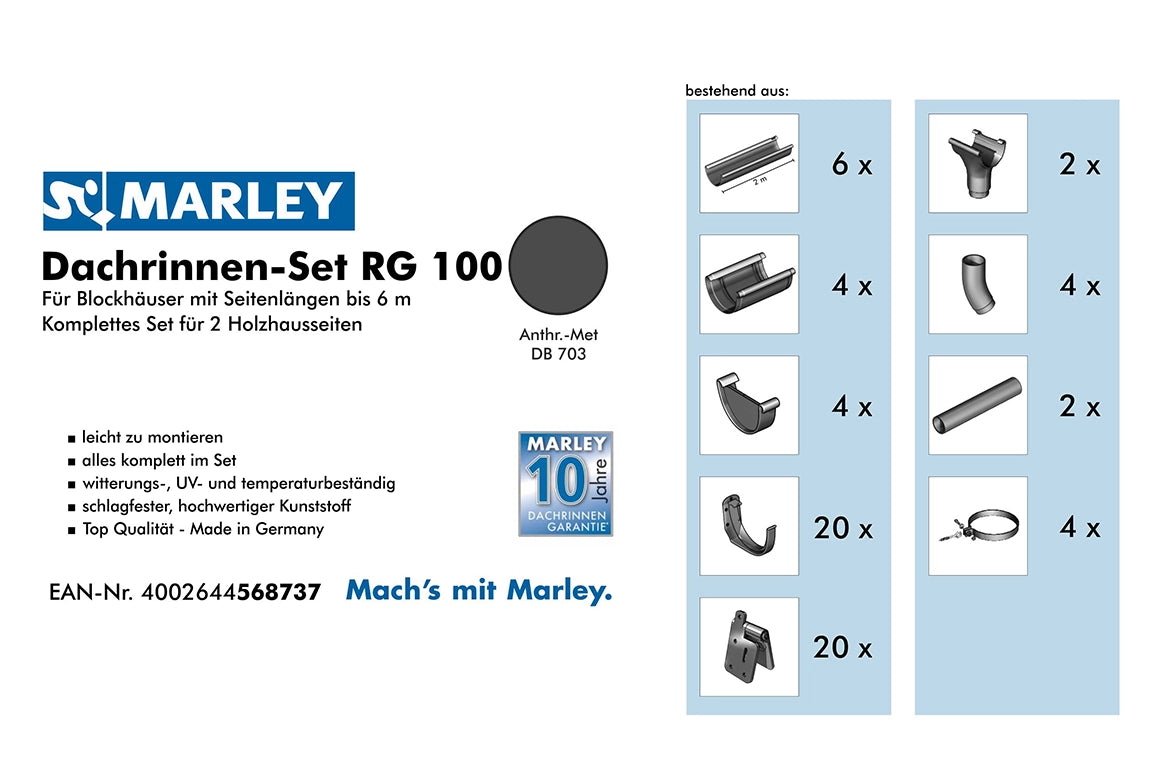 Marley Dachrinnen-Set 6m Anthrazit Metallic für Gartenhäuser
