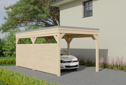 Flachdachcarport aus Holz 400x600cm mit Seitenwand