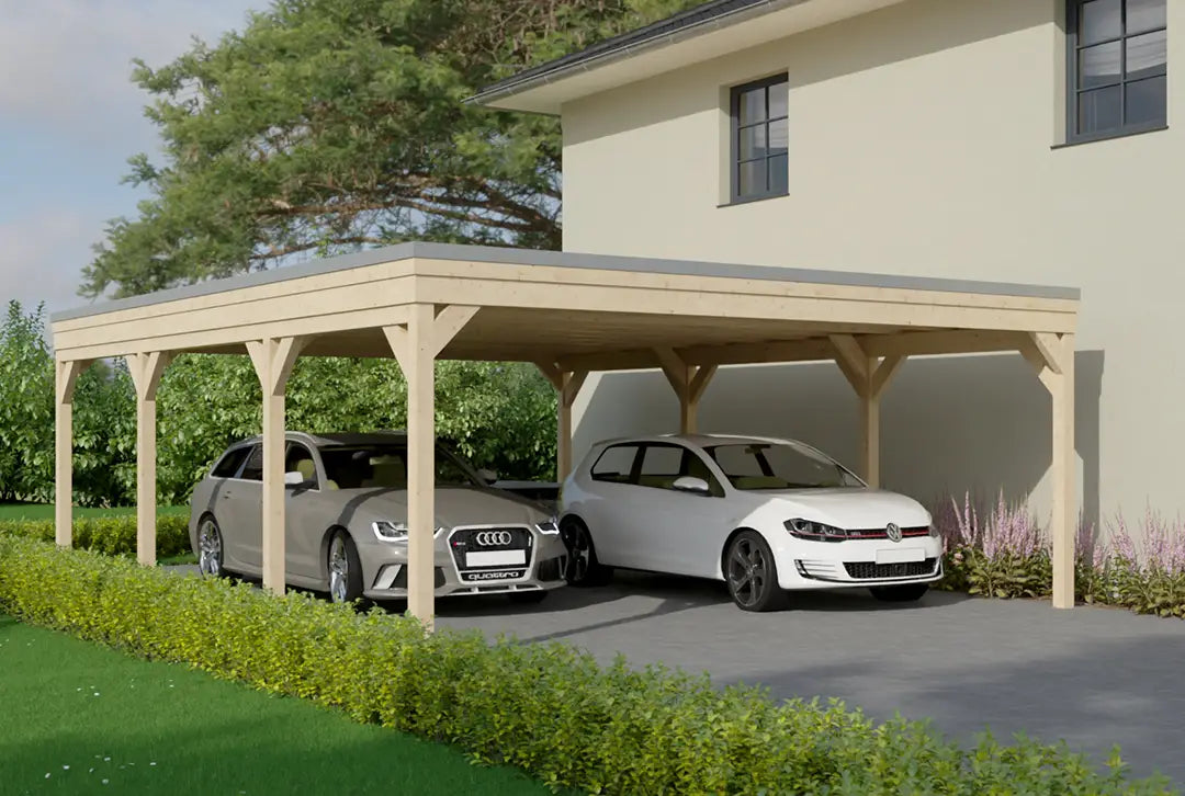 Flachdachcarport aus Holz 600x800cm