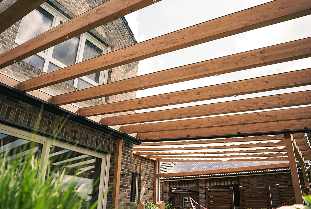 markise an holzständer Terrassenüberdachung Holz, freistehend