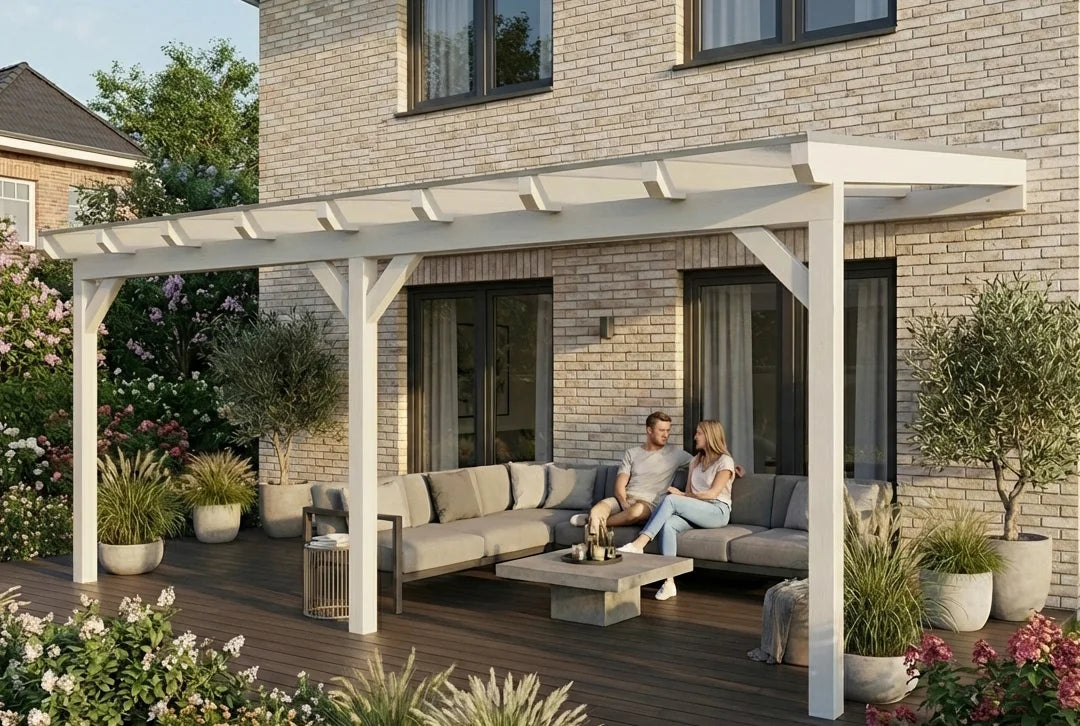 Terrassenüberdachung Holz 800x350cm Doppelsteg weiß – steda