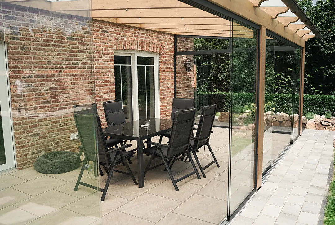 Terrassenüberdachung aus Leimholz, Wandanbau