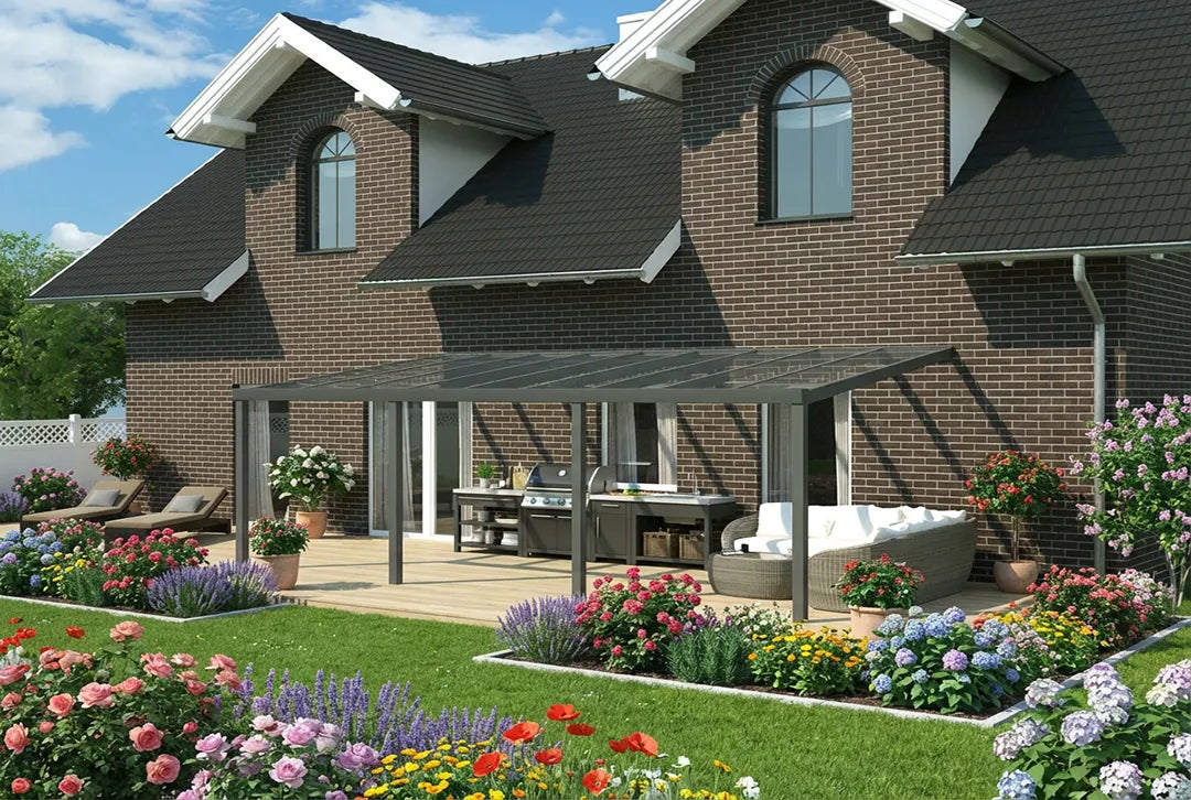 Terrassenüberdachung Aluminium 700x400cm VSG weiß – steda