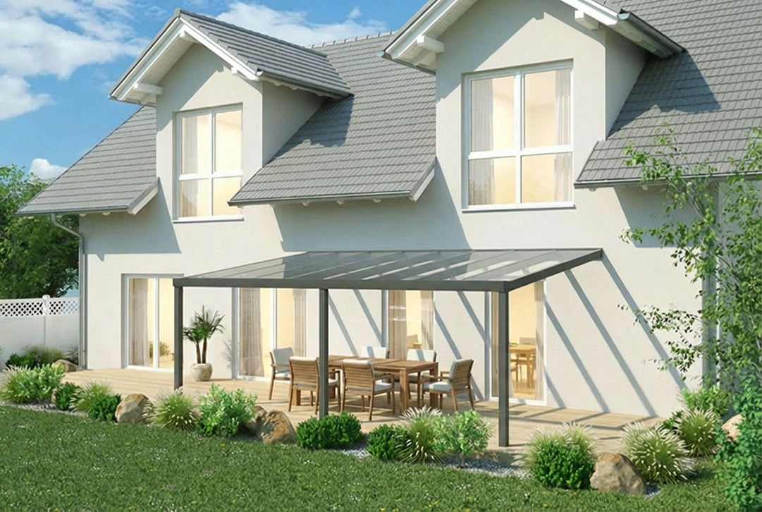 Terrassenüberdachung Aluminium 500x400cm VSG anthrazit – steda