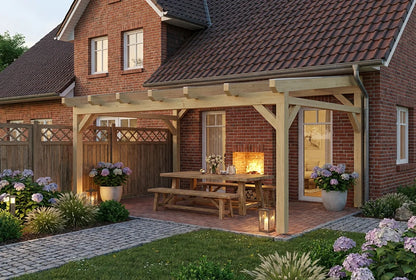 Terrassenüberdachung Holz 400x350cm VSG Natur