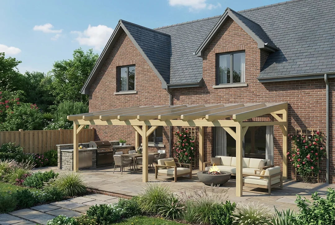 Terrassenüberdachung Holz 500x350cm VSG Natur
