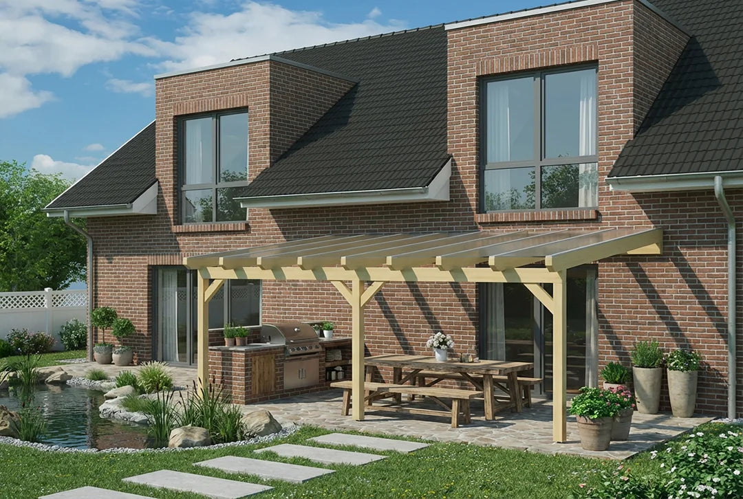 Terrassenüberdachung Holz 600x350cm VSG Natur