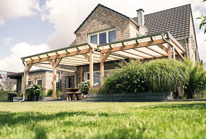 Terrassenüberdachung aus Leimholz, Wandanbau