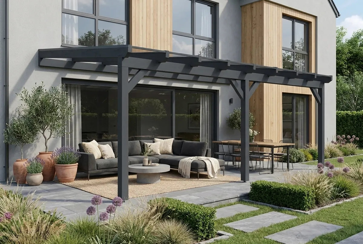 Terrassenüberdachung Holz 700x400cm Doppelsteg anthrazit