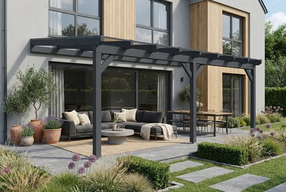 Terrassenüberdachung Holz 700x400cm Doppelsteg anthrazit