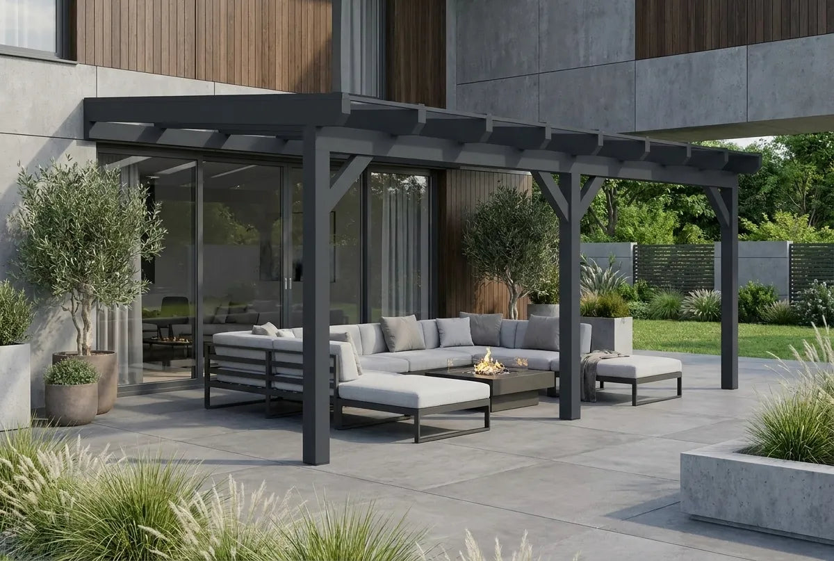 Terrassenüberdachung Holz 800x400cm Doppelsteg anthrazit