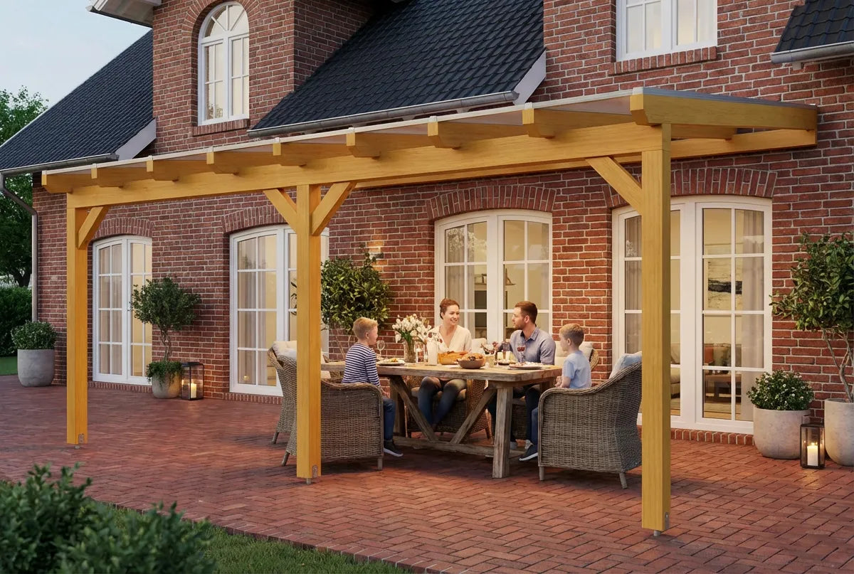 Terrassenüberdachung Holz 800x300cm Doppelsteg eiche-hell