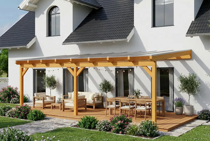Terrassenüberdachung Holz 800x350cm Doppelsteg eiche-hell