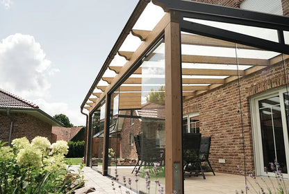 Terrassenüberdachung aus Leimholz, Wandanbau