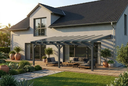 Terrassenüberdachung Holz 500-600cm VSG anthrazit – steda