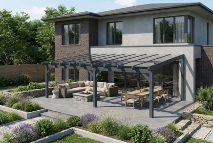 Terrassenüberdachung Holz 700-800cm VSG anthrazit – steda