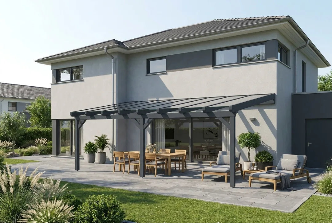 Terrassenüberdachung Holz 600x450cm Doppelsteg anthrazit
