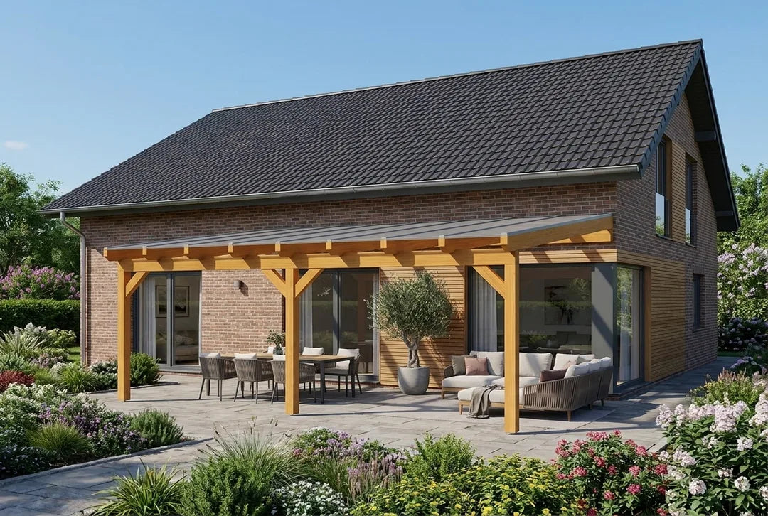 Terrassenüberdachung Holz 500x500cm Doppelsteg eiche-hell